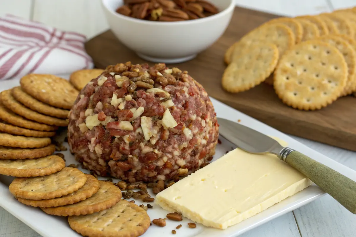 Pecan Covered Chipped Beef Cheese Ball.