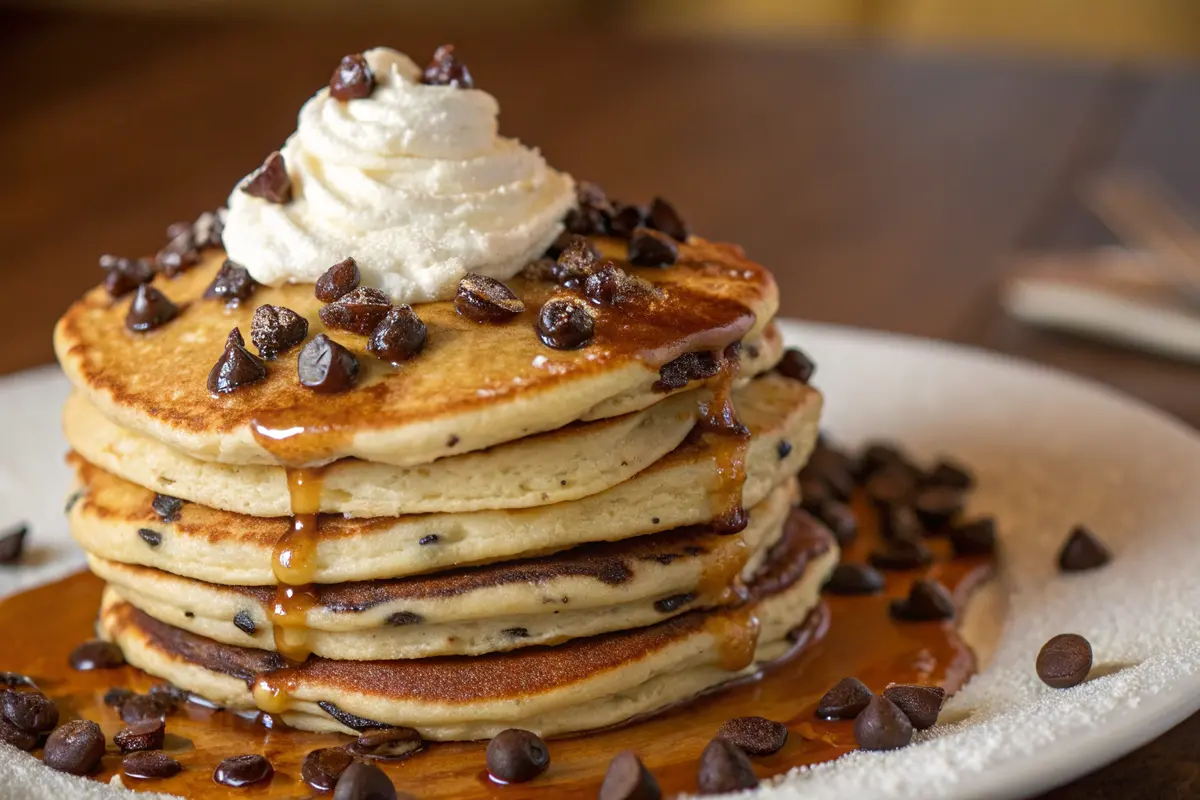 Glistening Chocolate Chocolate Chip Pancakes.