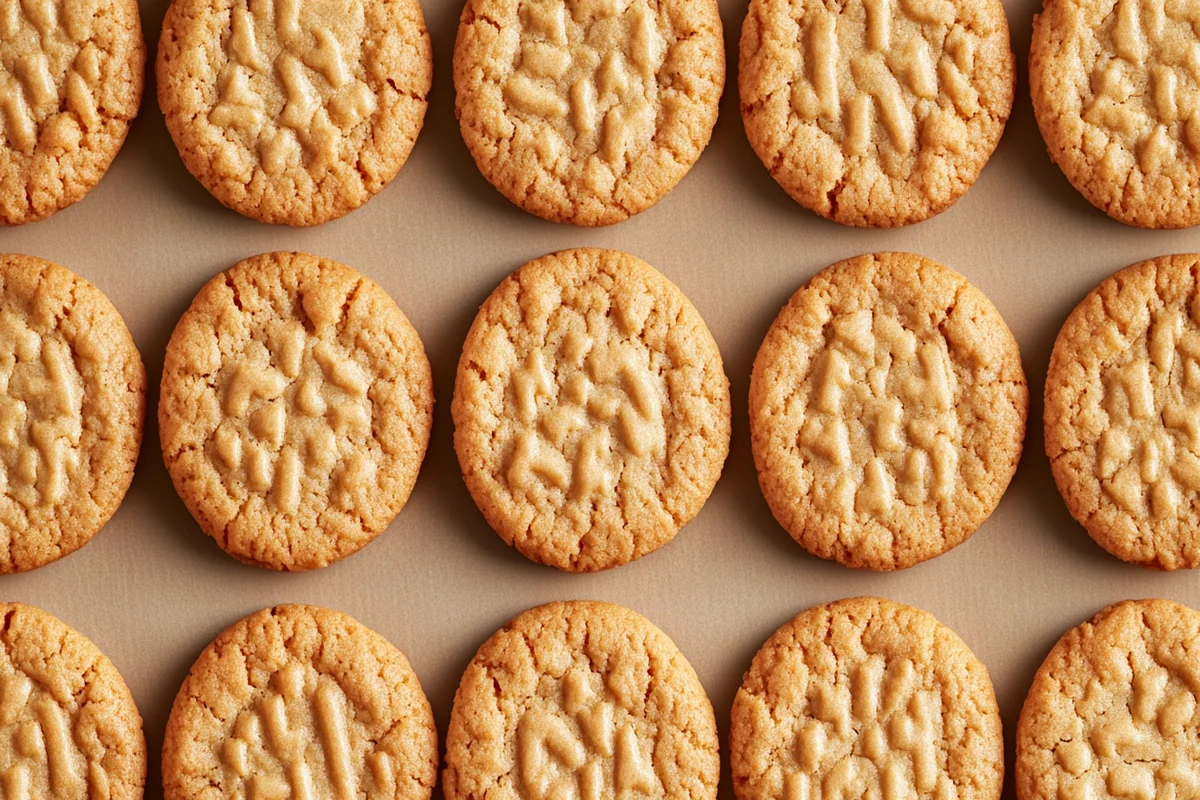 Overhead shot of jif peanut butter cookies on a cooling rack