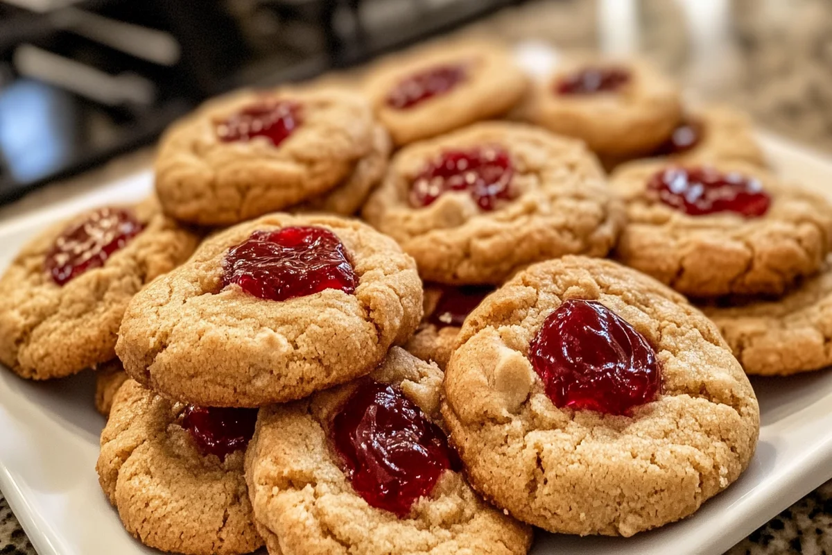 peanut butter and jelly cookies in a top-down overhead shot