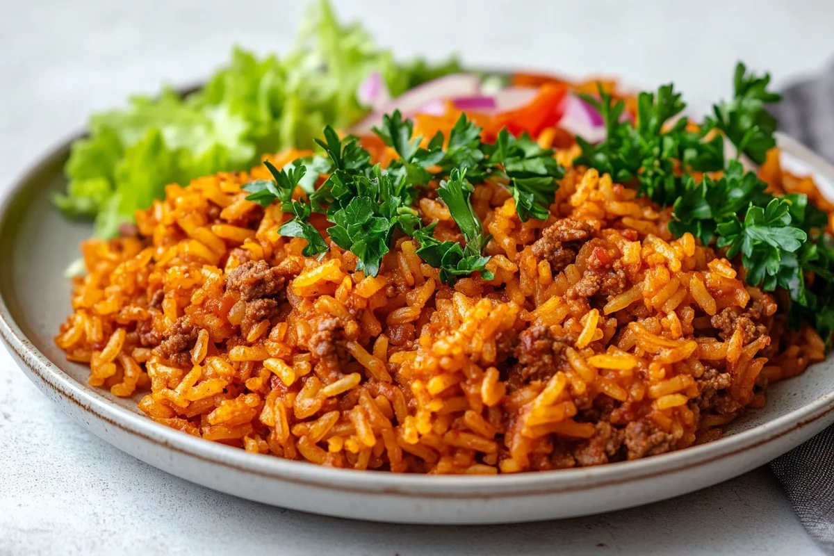 Delicious dirty rice ground beef in a bowl.