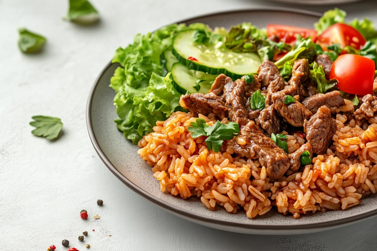 A naturally delicious serving of beef rice a roni.
