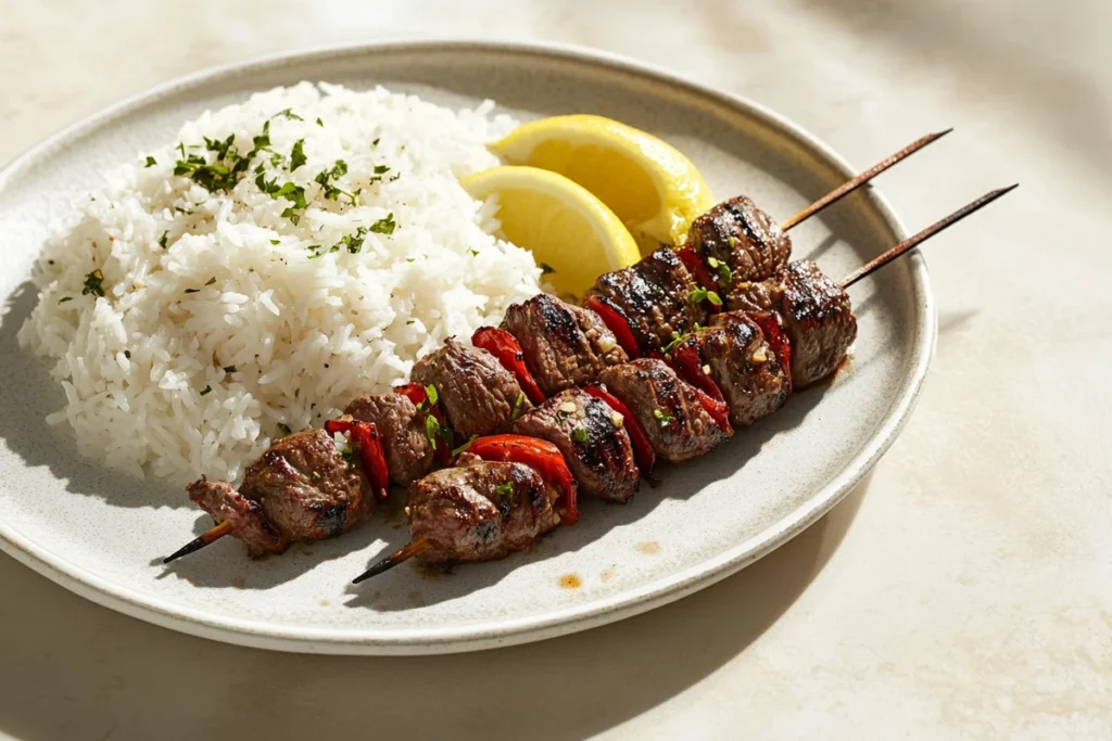 Different types of rice to serve with beef kabobs.