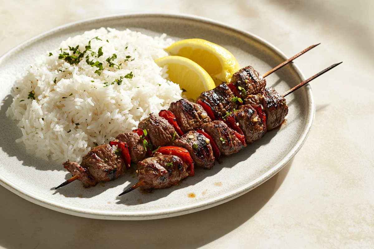 Different types of rice to serve with beef kabobs.