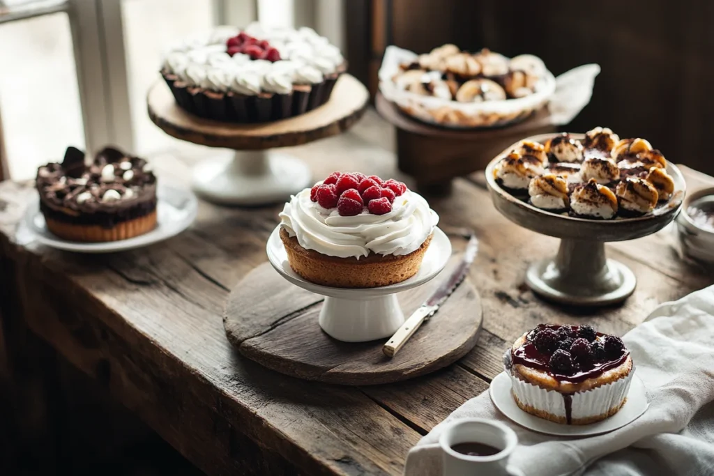Assorted desserts displayed beautifully.