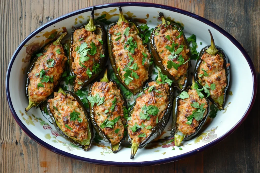 A colorful plate of naturally stuffed peppers.