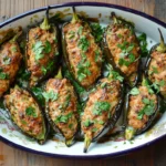 A colorful plate of naturally stuffed peppers.