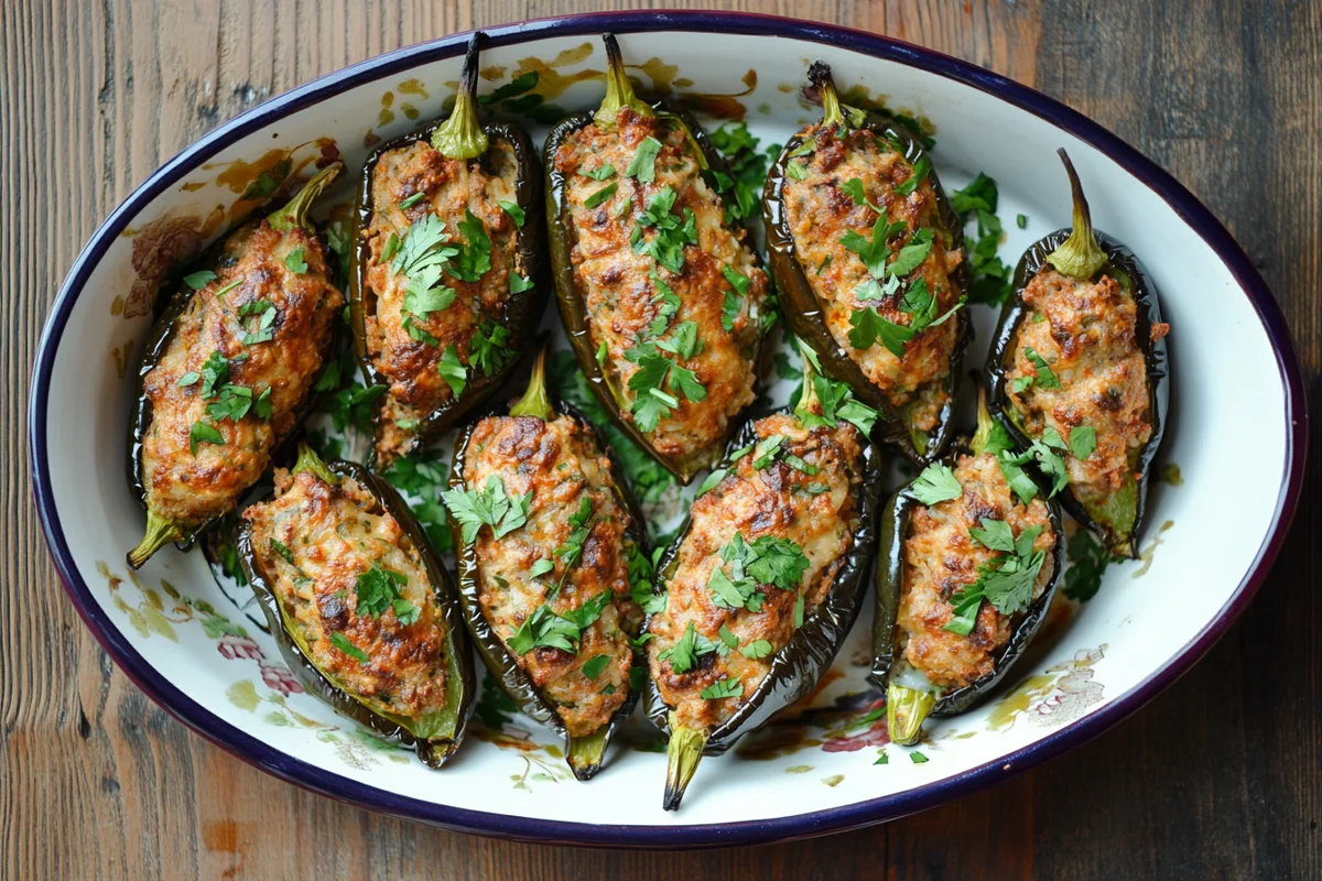 A colorful plate of naturally stuffed peppers.