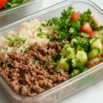 Naturally beef and rice meal prep