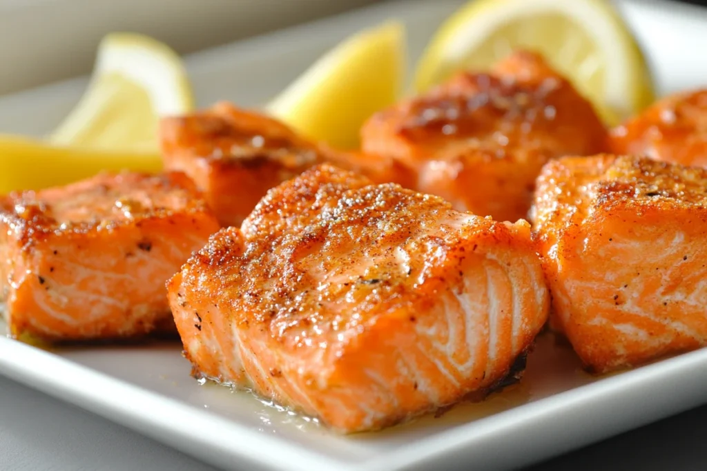 Crispy salmon bites on a plate