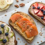 Assorted sourdough breakfast toppings.