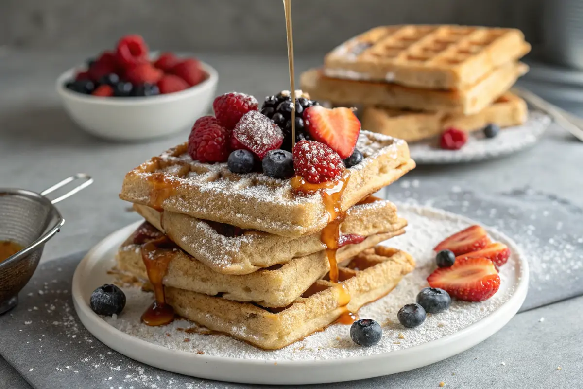 Delicious stack of sourdough discard waffles